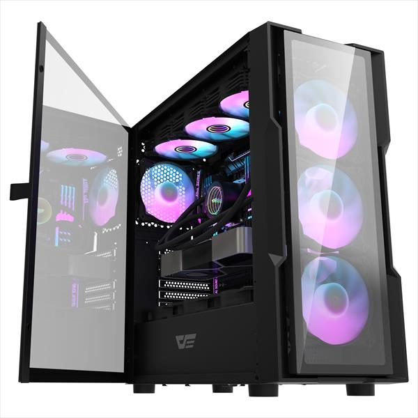 Darkflash E-ATX/ATX/M-ATX DK431 Glass Front Panel Gaming Case | Hinged Glass Side Panel, 360mm Radiator Support, USB 3.0, 4 Pre-installed ARGB fans